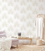 Coastal Palm Wallpaper in Warm Grey