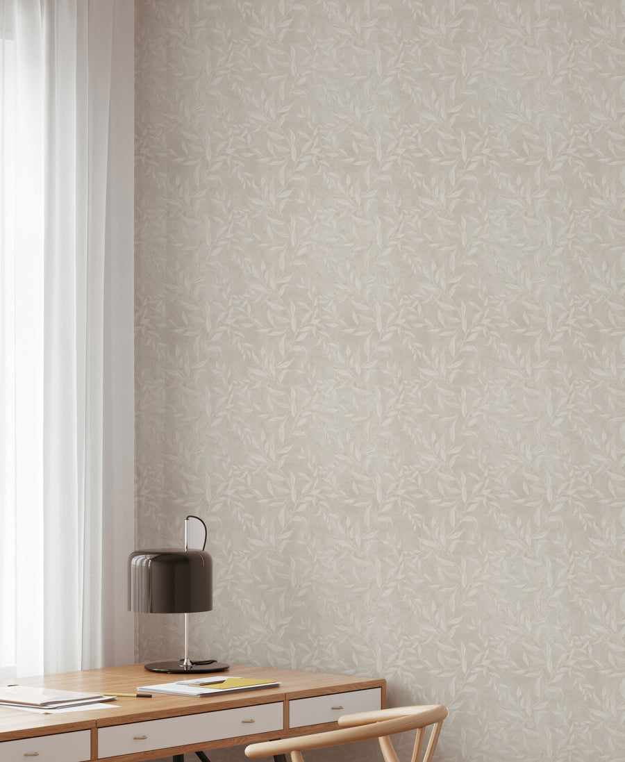 Olive Leaf Wallpaper in Sand