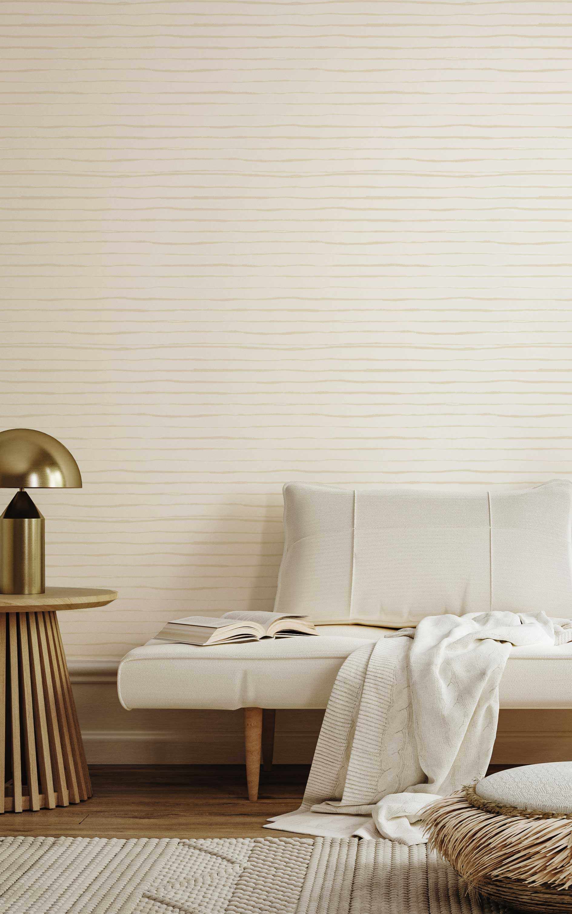 Thin Stripe Wallpaper in Cream