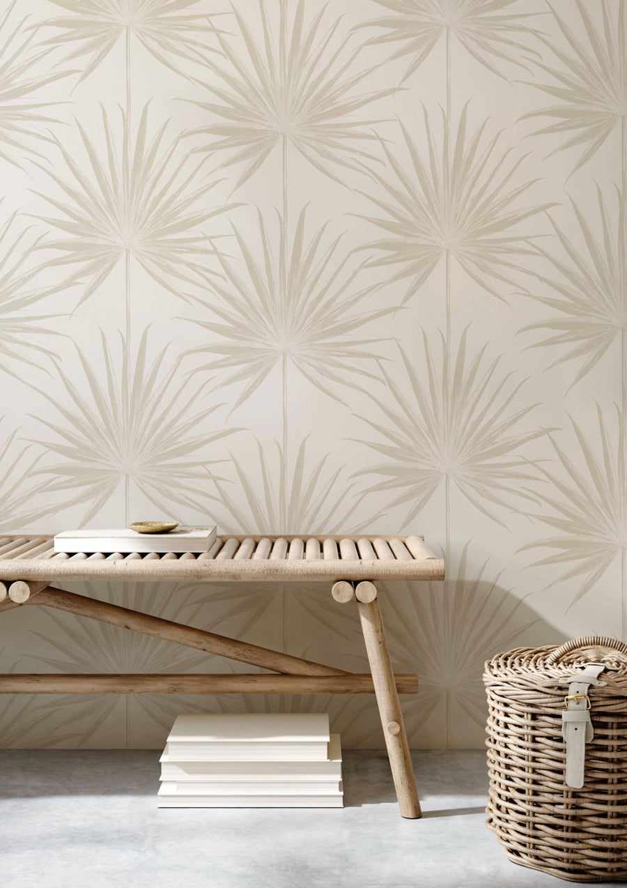 Coastal Palm Wallpaper in Warm Grey