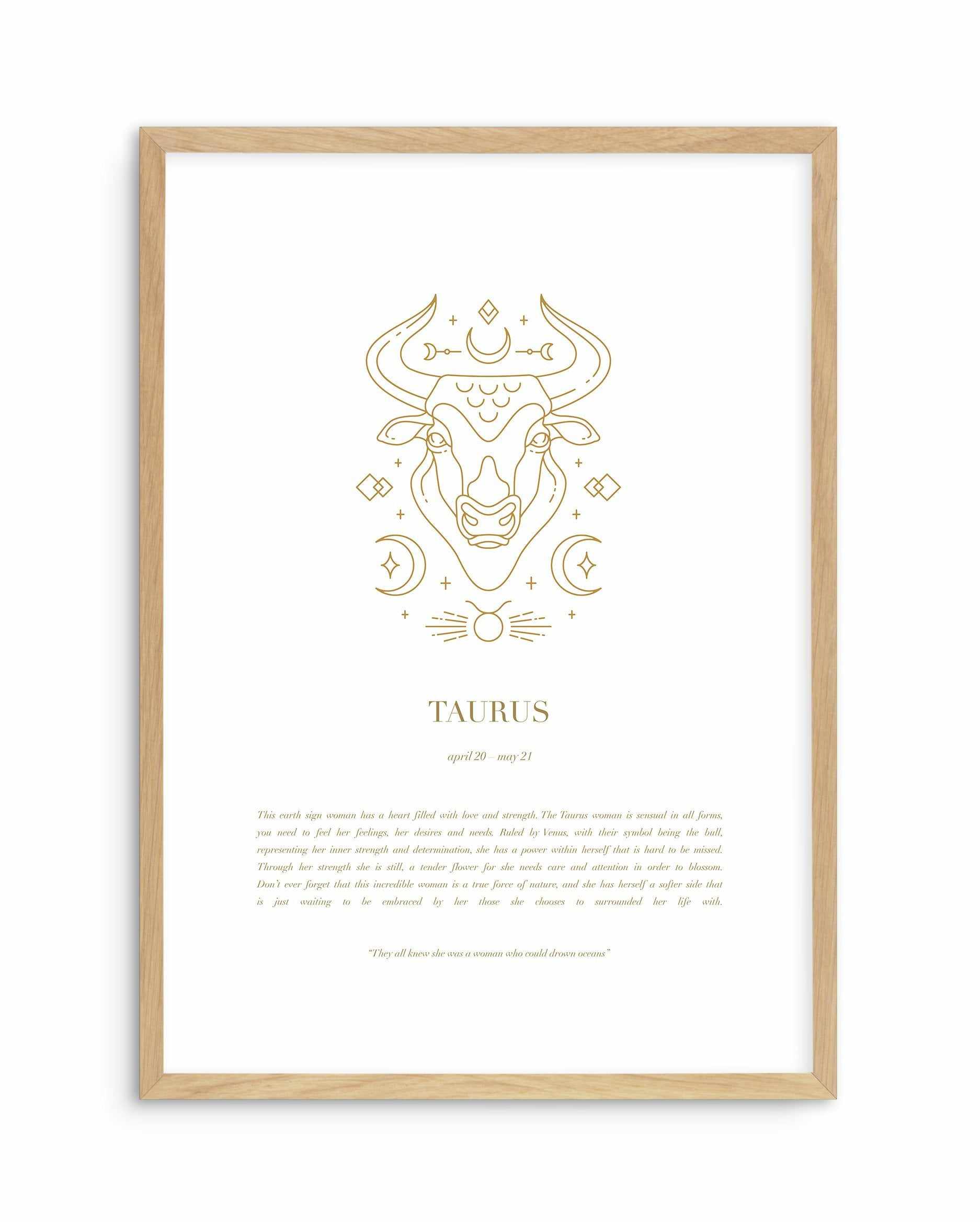 Taurus | Celestial Zodiac Art Print-PRINT-Olive et Oriel-Olive et Oriel-A4 | 8.3" x 11.7" | 21 x 29.7cm-Oak-With White Border-Buy-Australian-Art-Prints-Online-with-Olive-et-Oriel-Your-Artwork-Specialists-Austrailia-Decorate-With-Coastal-Photo-Wall-Art-Prints-From-Our-Beach-House-Artwork-Collection-Fine-Poster-and-Framed-Artwork