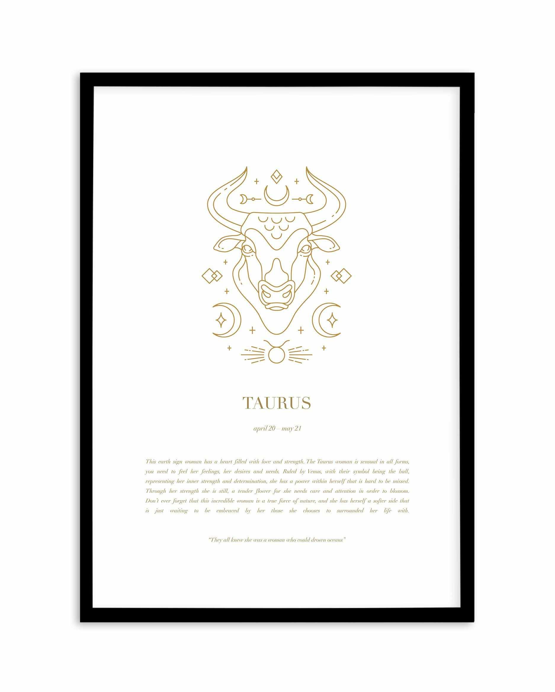 Taurus | Celestial Zodiac Art Print-PRINT-Olive et Oriel-Olive et Oriel-A4 | 8.3" x 11.7" | 21 x 29.7cm-Black-With White Border-Buy-Australian-Art-Prints-Online-with-Olive-et-Oriel-Your-Artwork-Specialists-Austrailia-Decorate-With-Coastal-Photo-Wall-Art-Prints-From-Our-Beach-House-Artwork-Collection-Fine-Poster-and-Framed-Artwork