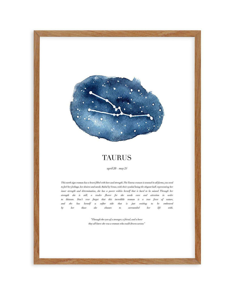 Taurus | Watercolour Zodiac Art Print-PRINT-Olive et Oriel-Olive et Oriel-50x70 cm | 19.6" x 27.5"-Walnut-With White Border-Buy-Australian-Art-Prints-Online-with-Olive-et-Oriel-Your-Artwork-Specialists-Austrailia-Decorate-With-Coastal-Photo-Wall-Art-Prints-From-Our-Beach-House-Artwork-Collection-Fine-Poster-and-Framed-Artwork
