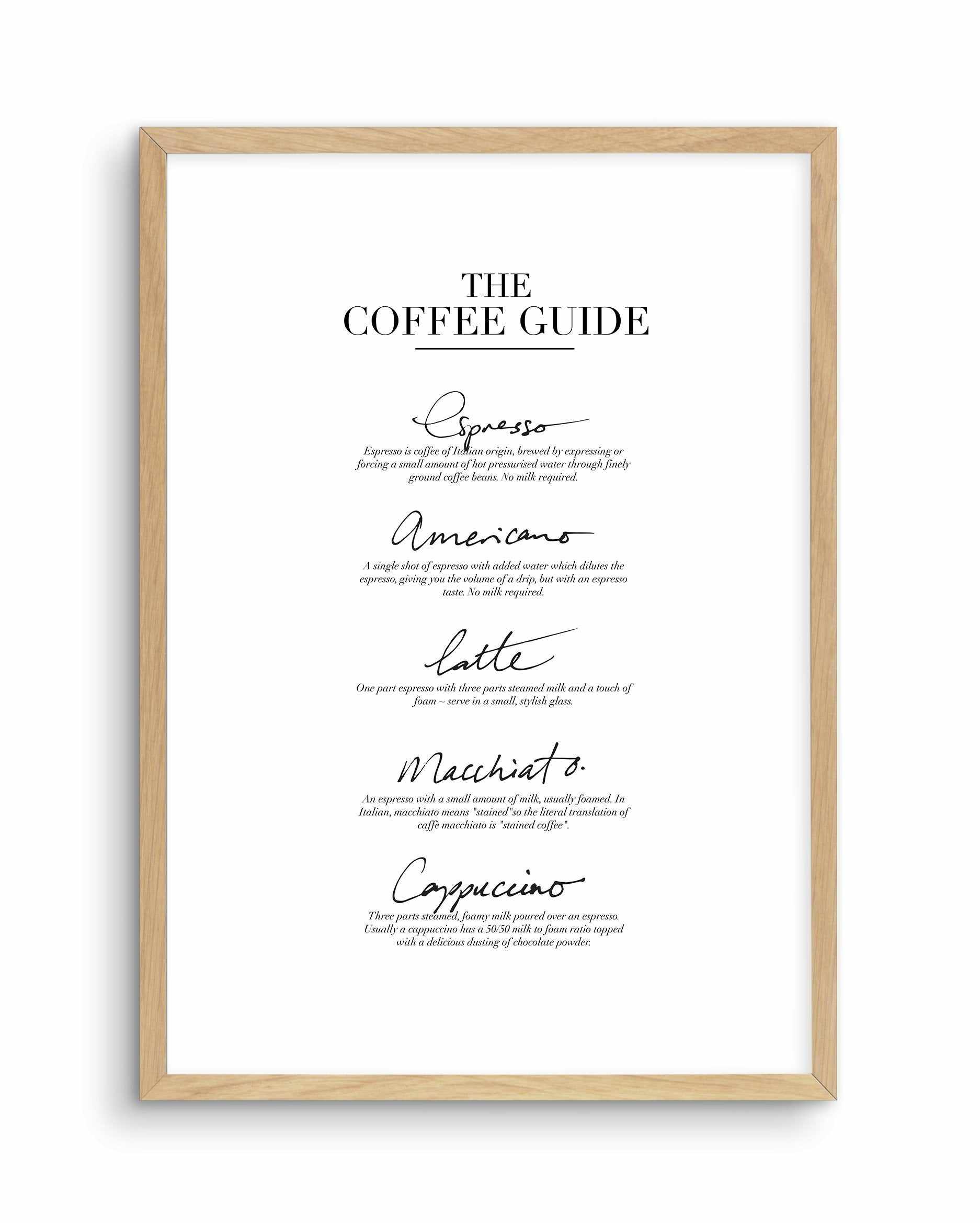 The Coffee Guide Art Print-PRINT-Olive et Oriel-Olive et Oriel-A3 | 11.7" x 16.5" | 29.7 x 42 cm-Oak-With White Border-Buy-Australian-Art-Prints-Online-with-Olive-et-Oriel-Your-Artwork-Specialists-Austrailia-Decorate-With-Coastal-Photo-Wall-Art-Prints-From-Our-Beach-House-Artwork-Collection-Fine-Poster-and-Framed-Artwork