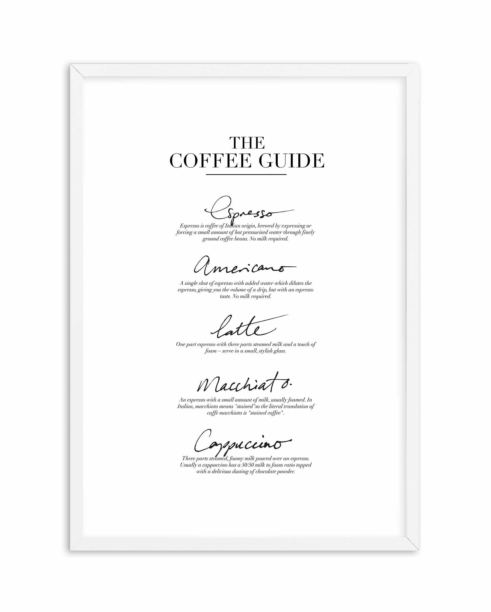 The Coffee Guide Art Print-PRINT-Olive et Oriel-Olive et Oriel-A3 | 11.7" x 16.5" | 29.7 x 42 cm-White-With White Border-Buy-Australian-Art-Prints-Online-with-Olive-et-Oriel-Your-Artwork-Specialists-Austrailia-Decorate-With-Coastal-Photo-Wall-Art-Prints-From-Our-Beach-House-Artwork-Collection-Fine-Poster-and-Framed-Artwork