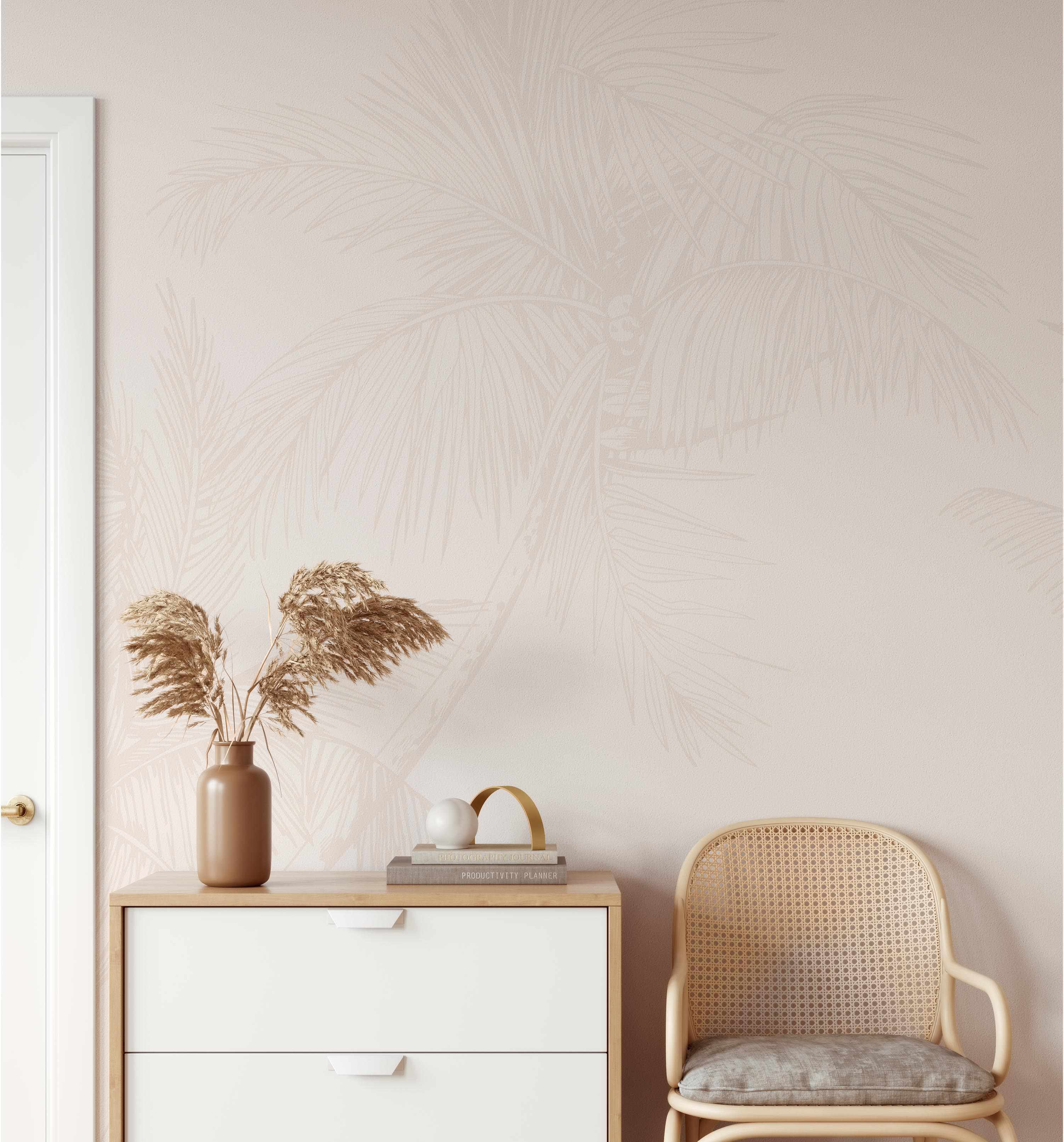 The Palms Wallpaper in Sand - Olive et Oriel