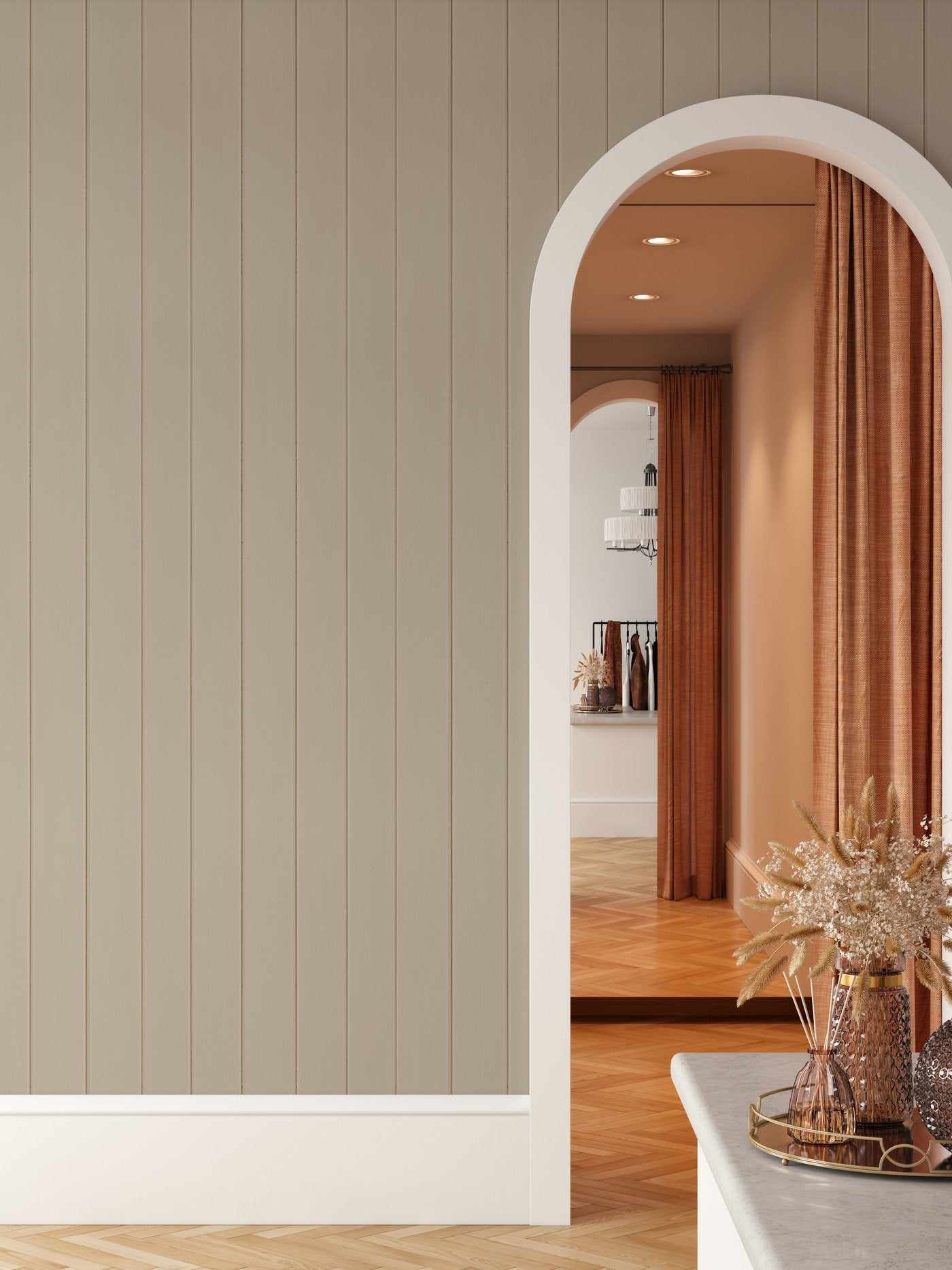 Tongue & Groove Wood Panel Wallpaper | Pebble - Olive et Oriel