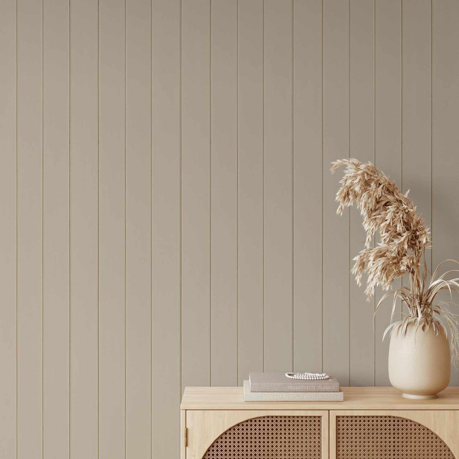 Tongue & Groove Wood Panel Wallpaper | Pebble - Olive et Oriel