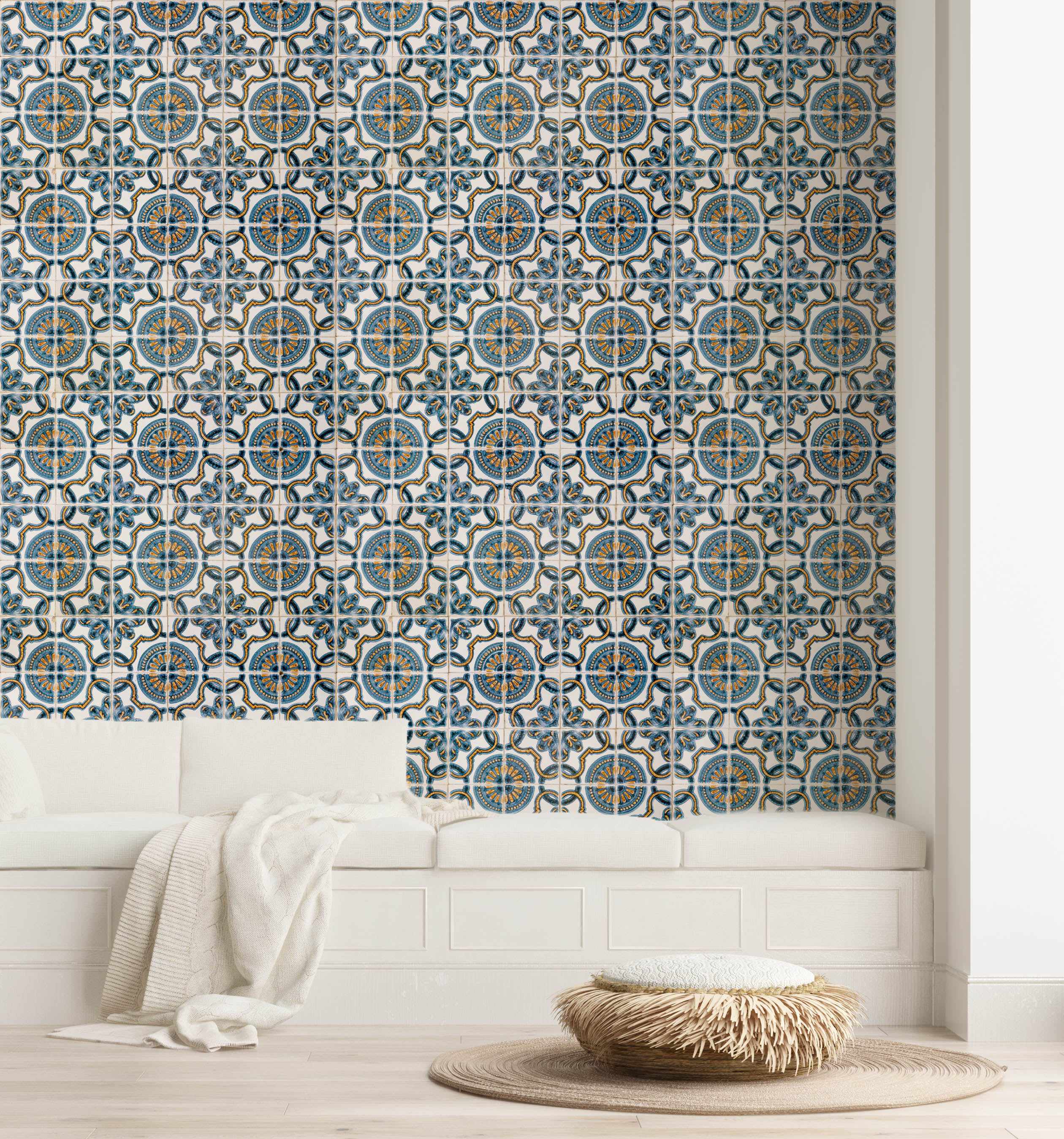 SHOP Turkish Tile Blue Toned Designer Wallpaper Peel & Stick – Olive et ...