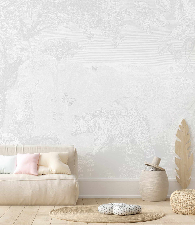 Vintage Animal Forest in Mist Wallpaper Mural - Olive et Oriel