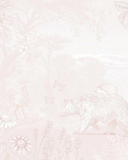 Vintage Animal Forest in Pink Wallpaper Mural - Olive et Oriel
