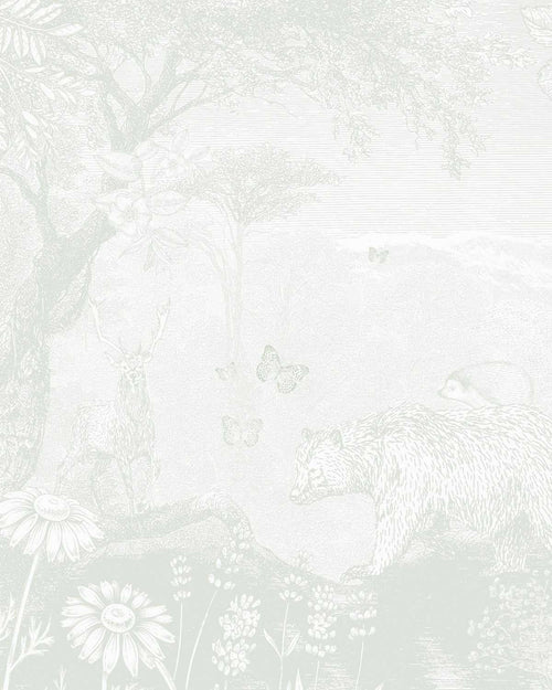 Vintage Animal Forest in Soft Sage Wallpaper Mural - Olive et Oriel