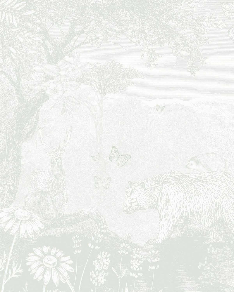 Vintage Animal Forest in Soft Sage Wallpaper Mural - Olive et Oriel