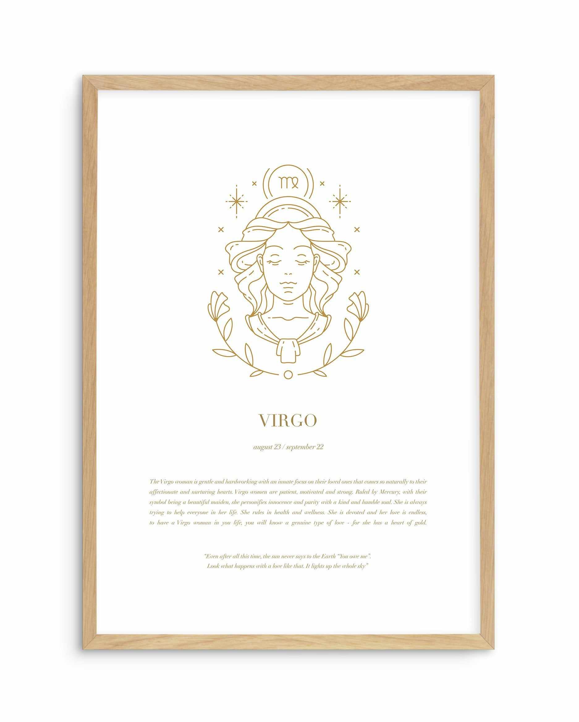 Virgo | Celestial Zodiac Art Print-PRINT-Olive et Oriel-Olive et Oriel-A4 | 8.3" x 11.7" | 21 x 29.7cm-Oak-With White Border-Buy-Australian-Art-Prints-Online-with-Olive-et-Oriel-Your-Artwork-Specialists-Austrailia-Decorate-With-Coastal-Photo-Wall-Art-Prints-From-Our-Beach-House-Artwork-Collection-Fine-Poster-and-Framed-Artwork