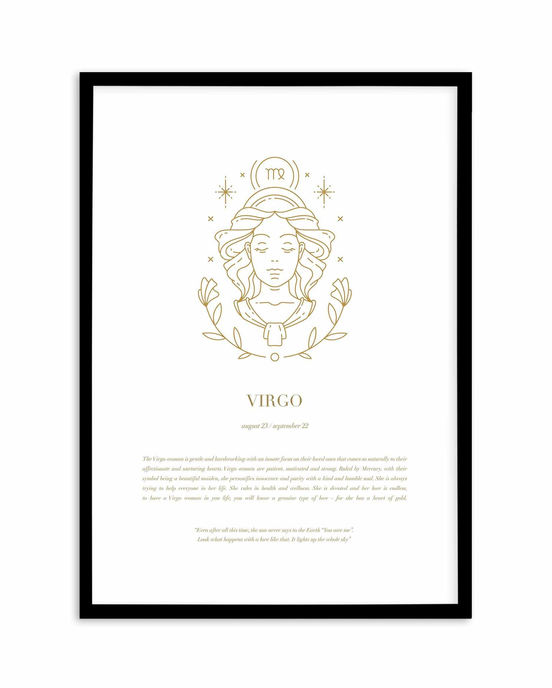 Virgo | Celestial Zodiac Art Print-PRINT-Olive et Oriel-Olive et Oriel-A4 | 8.3" x 11.7" | 21 x 29.7cm-Black-With White Border-Buy-Australian-Art-Prints-Online-with-Olive-et-Oriel-Your-Artwork-Specialists-Austrailia-Decorate-With-Coastal-Photo-Wall-Art-Prints-From-Our-Beach-House-Artwork-Collection-Fine-Poster-and-Framed-Artwork