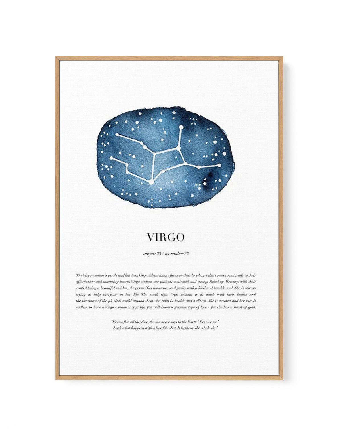 Virgo | Watercolour Zodiac | Framed Canvas-CANVAS-You can shop wall art online with Olive et Oriel for everything from abstract art to fun kids wall art. Our beautiful modern art prints and canvas art are available from large canvas prints to wall art paintings and our proudly Australian artwork collection offers only the highest quality framed large wall art and canvas art Australia - You can buy fashion photography prints or Hampton print posters and paintings on canvas from Olive et Oriel and