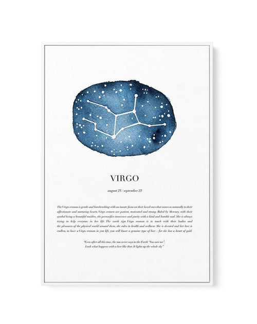 Virgo | Watercolour Zodiac | Framed Canvas-CANVAS-You can shop wall art online with Olive et Oriel for everything from abstract art to fun kids wall art. Our beautiful modern art prints and canvas art are available from large canvas prints to wall art paintings and our proudly Australian artwork collection offers only the highest quality framed large wall art and canvas art Australia - You can buy fashion photography prints or Hampton print posters and paintings on canvas from Olive et Oriel and