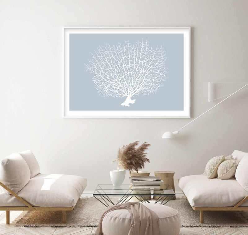White Coral On Blue Art Print-PRINT-Olive et Oriel-Olive et Oriel-Buy-Australian-Art-Prints-Online-with-Olive-et-Oriel-Your-Artwork-Specialists-Austrailia-Decorate-With-Coastal-Photo-Wall-Art-Prints-From-Our-Beach-House-Artwork-Collection-Fine-Poster-and-Framed-Artwork