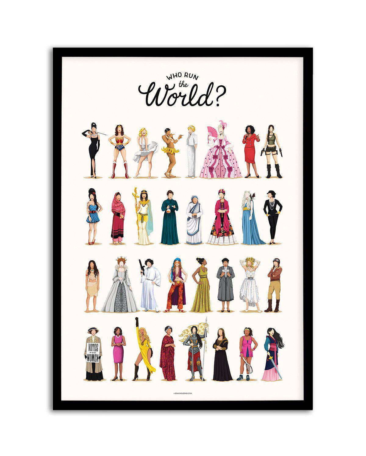 Who Run The World | Draw Me A Song Collection Art Print-PRINT-Olive et Oriel-Olive et Oriel-A5 | 5.8" x 8.3" | 14.8 x 21cm-Black-With White Border-Buy-Australian-Art-Prints-Online-with-Olive-et-Oriel-Your-Artwork-Specialists-Austrailia-Decorate-With-Coastal-Photo-Wall-Art-Prints-From-Our-Beach-House-Artwork-Collection-Fine-Poster-and-Framed-Artwork