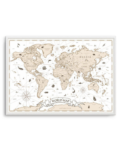 World Map | Beige Art Print-PRINT-Olive et Oriel-Olive et Oriel-A5 | 5.8" x 8.3" | 14.8 x 21cm-Unframed Art Print-With White Border-Buy-Australian-Art-Prints-Online-with-Olive-et-Oriel-Your-Artwork-Specialists-Austrailia-Decorate-With-Coastal-Photo-Wall-Art-Prints-From-Our-Beach-House-Artwork-Collection-Fine-Poster-and-Framed-Artwork
