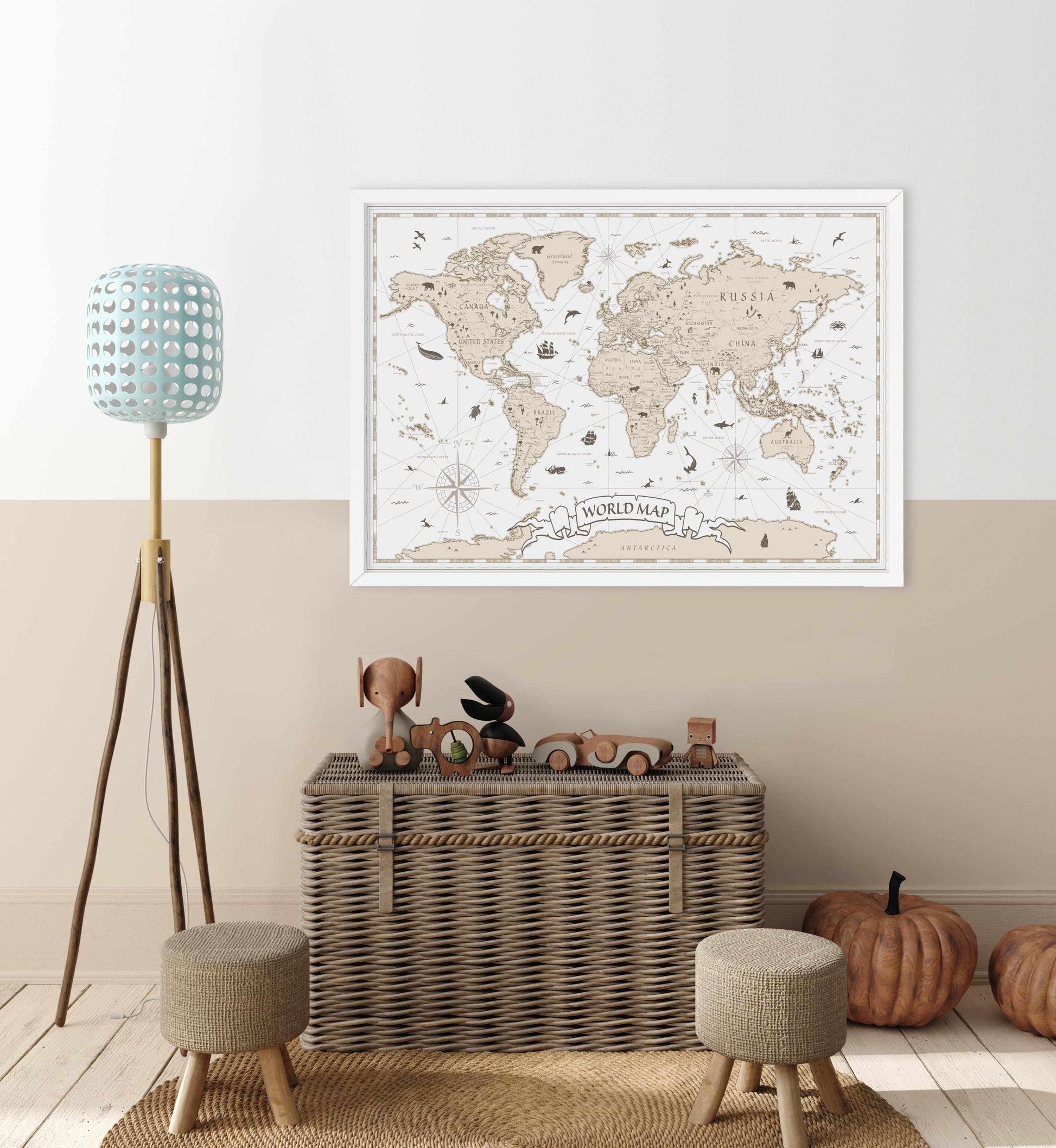 World Map | Beige Art Print-PRINT-Olive et Oriel-Olive et Oriel-Buy-Australian-Art-Prints-Online-with-Olive-et-Oriel-Your-Artwork-Specialists-Austrailia-Decorate-With-Coastal-Photo-Wall-Art-Prints-From-Our-Beach-House-Artwork-Collection-Fine-Poster-and-Framed-Artwork