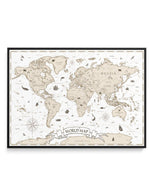 World Map | Beige | Framed Canvas-CANVAS-You can shop wall art online with Olive et Oriel for everything from abstract art to fun kids wall art. Our beautiful modern art prints and canvas art are available from large canvas prints to wall art paintings and our proudly Australian artwork collection offers only the highest quality framed large wall art and canvas art Australia - You can buy fashion photography prints or Hampton print posters and paintings on canvas from Olive et Oriel and have the