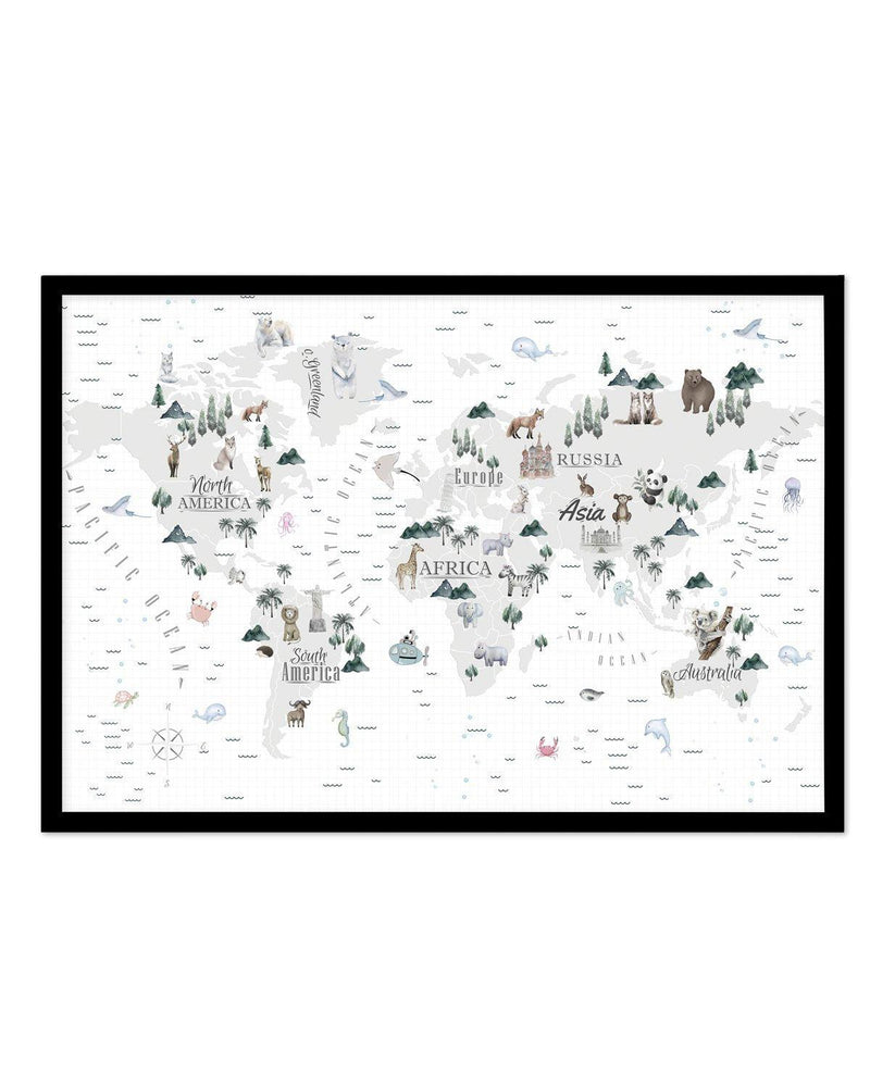 World Map | Wilderness Art Print-PRINT-Olive et Oriel-Olive et Oriel-A5 | 5.8" x 8.3" | 14.8 x 21cm-Black-With White Border-Buy-Australian-Art-Prints-Online-with-Olive-et-Oriel-Your-Artwork-Specialists-Austrailia-Decorate-With-Coastal-Photo-Wall-Art-Prints-From-Our-Beach-House-Artwork-Collection-Fine-Poster-and-Framed-Artwork
