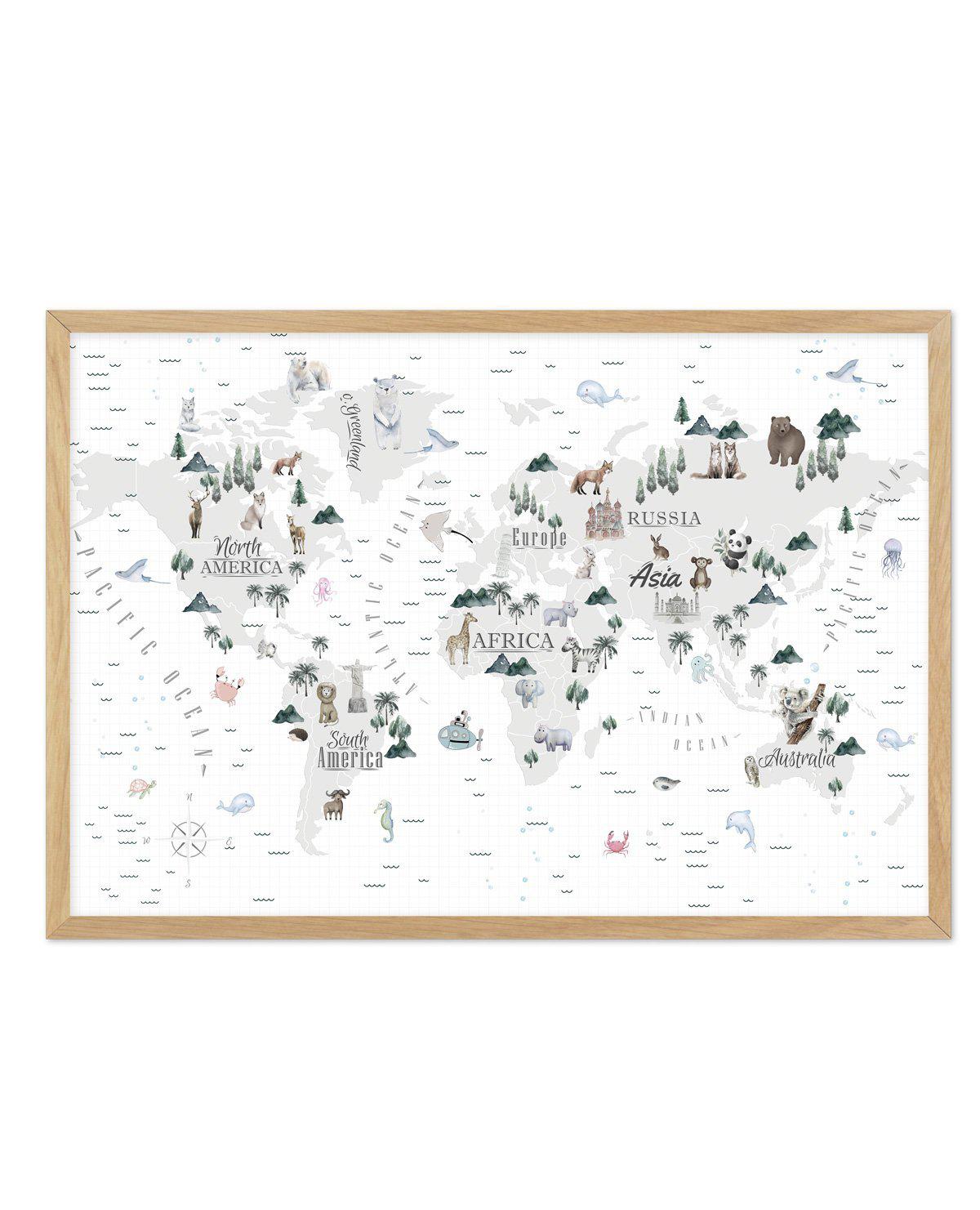 World Map | Wilderness Art Print-PRINT-Olive et Oriel-Olive et Oriel-A5 | 5.8" x 8.3" | 14.8 x 21cm-Oak-With White Border-Buy-Australian-Art-Prints-Online-with-Olive-et-Oriel-Your-Artwork-Specialists-Austrailia-Decorate-With-Coastal-Photo-Wall-Art-Prints-From-Our-Beach-House-Artwork-Collection-Fine-Poster-and-Framed-Artwork