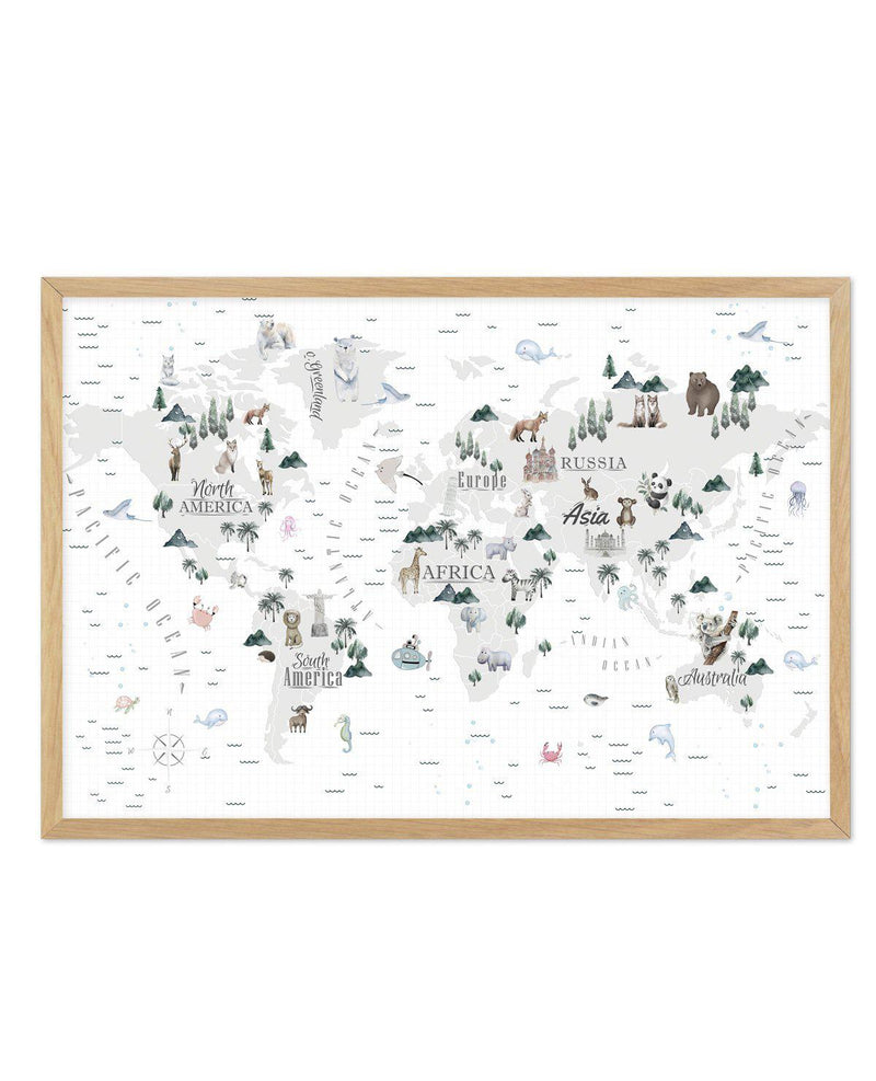 World Map | Wilderness Art Print-PRINT-Olive et Oriel-Olive et Oriel-A5 | 5.8" x 8.3" | 14.8 x 21cm-Oak-With White Border-Buy-Australian-Art-Prints-Online-with-Olive-et-Oriel-Your-Artwork-Specialists-Austrailia-Decorate-With-Coastal-Photo-Wall-Art-Prints-From-Our-Beach-House-Artwork-Collection-Fine-Poster-and-Framed-Artwork