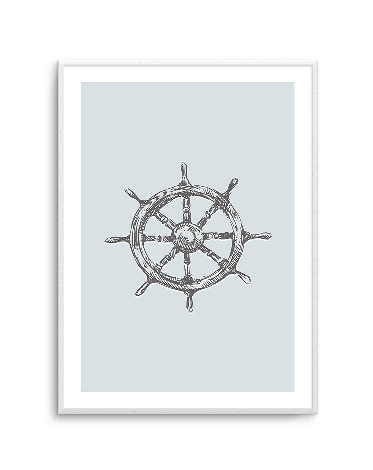 Yacht Wheel | 2 Colour Options Art Print-PRINT-Olive et Oriel-Olive et Oriel-A5 | 5.8" x 8.3" | 14.8 x 21cm-Unframed Art Print-With White Border-Buy-Australian-Art-Prints-Online-with-Olive-et-Oriel-Your-Artwork-Specialists-Austrailia-Decorate-With-Coastal-Photo-Wall-Art-Prints-From-Our-Beach-House-Artwork-Collection-Fine-Poster-and-Framed-Artwork