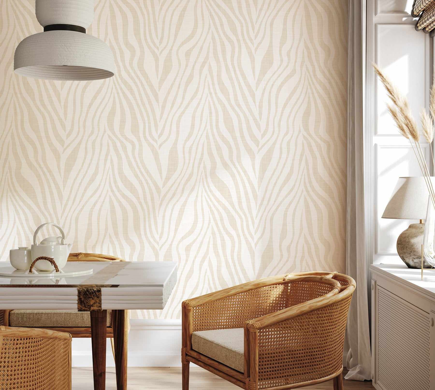 Zebra on Linen in Bone Wallpaper - Olive et Oriel