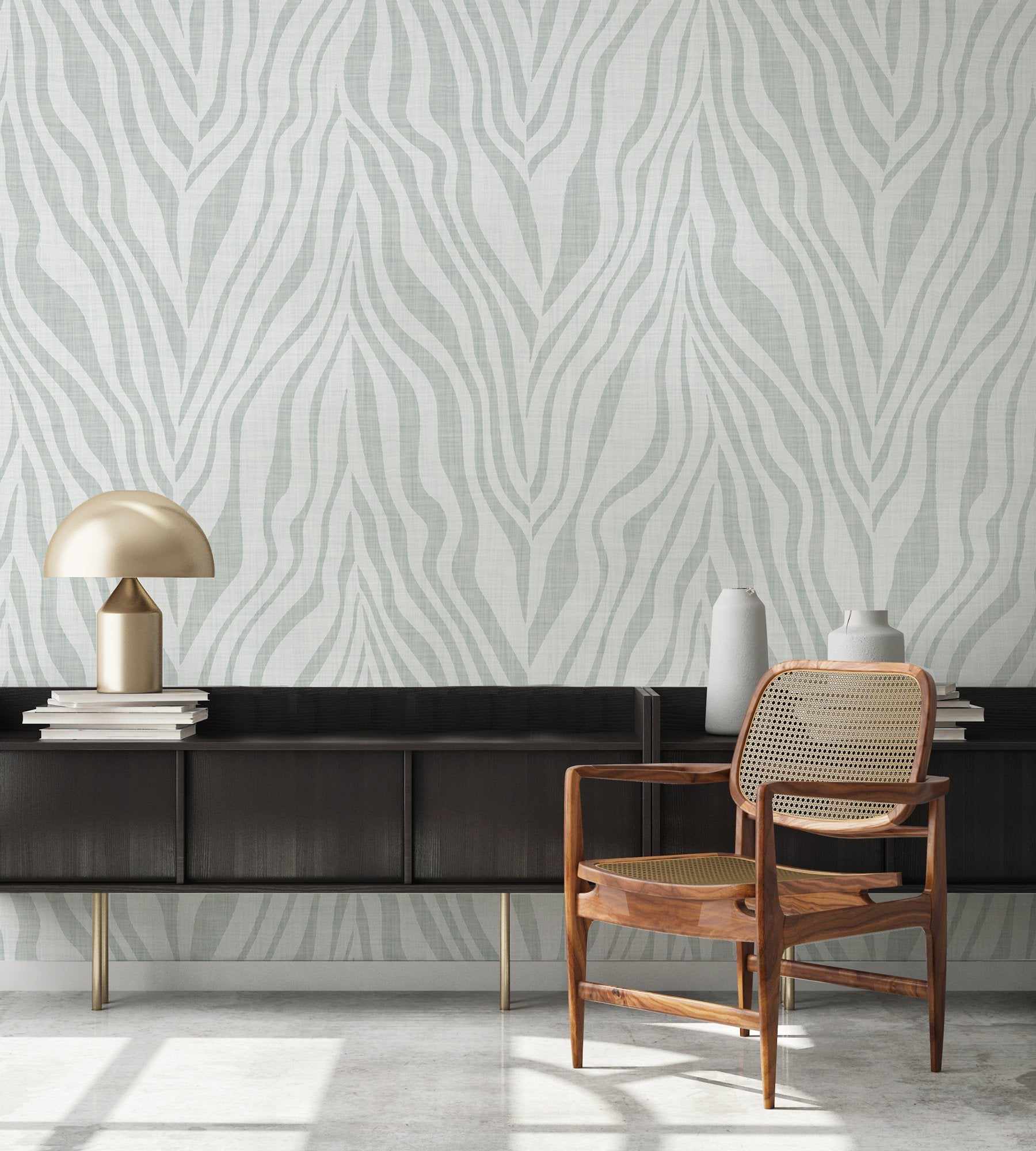 Zebra on Linen in Mist Wallpaper - Olive et Oriel